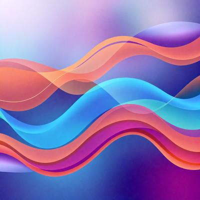 The primary subject of the image is a colorful, swirling pattern that resembles a wave or a flowing river. The setting is a blue background, which provides a contrasting and complementary color to the swirling pattern. The visual style of the image is a combination of digital art and illustration, creating a vibrant and dynamic appearance. The dominant colors in the image are blue, purple, and orange, which contribute to a calming and soothing atmosphere.